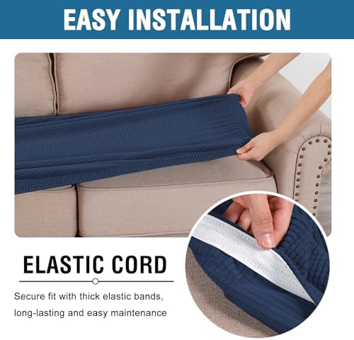 H.VERSAILTEX Super Stretch Individual Seat Cushion Covers Sofa Covers Couch Cushion Covers Slipcover Sets Thick Jacquard Textured Twill Fabric (1 Piece Chair Cushion Cover, Navy) - Image 5