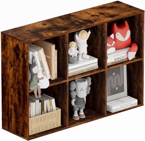 Book Shelf, Wooden Cube Storage Organizer with 11" Open Cubes, Stackable Bookcase for Room Divider Storage, 2 Tier Bookshelf for Living Room, Bedroom, Office (Indonesian Antique Oak, 6-Cube) by Nestwise