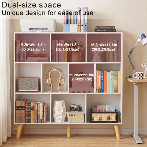 YAHARBO 10 Cube White Bookshelf,3 Tier Book Shelf with Legs,Modern Minimalist Bookcase,Open Book Shelves Storage Organizer,Frees Standing Wooden Display Bookcases for Small Space,Bedroom,Living Room - Image 4