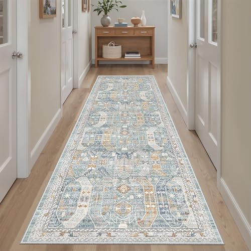Madane Kitchen Runner 2'6''x8' Soft Rug Runners for Hallways, Blue/Gold - Image 6