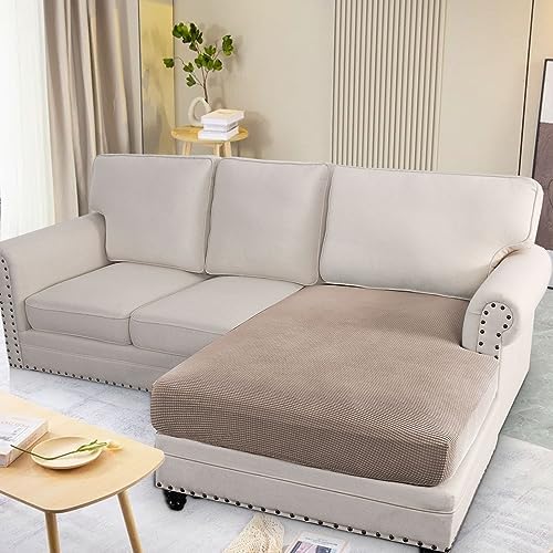 H.VERSAILTEX Super Stretch Individual Chaise Cover Sectional Couch Covers for L Shaped Sofa Both Left/Right Featuring Thick Jacquard Textured Twill Fabric (1 Piece Chaise Cover, Sand) - Image 2