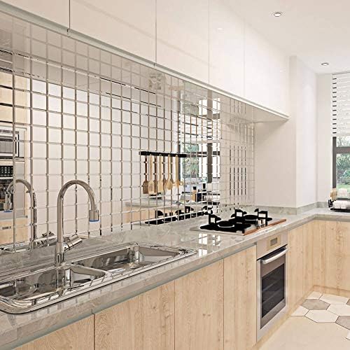 80 Pcs Beveled Mirror Tiles, 3 Inch Silver Square Mirror Glass Tiles for Kitchen Backsplash Bathroom Shower Wall, 5 SQ.FT - Image 4
