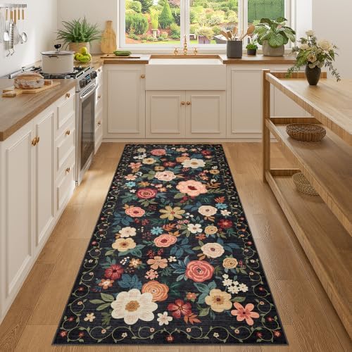 DUKINO 3x7 Kitchen Runner Rug, Washable Rug for Hallway Non Slip, Black - Image 4