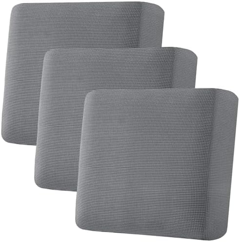 H.VERSAILTEX Super Stretch Individual Seat Cushion Covers, Thick Jacquard Textured Twill Fabric (3 Piece XL Sofa Cushion Covers, Grey) by HVERSAILTEX
