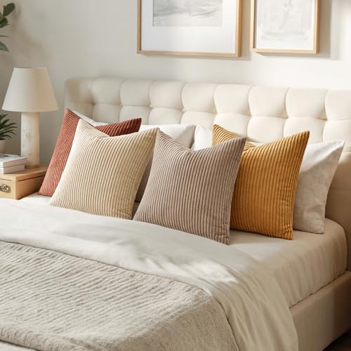 MIULEE Fall Corduroy Decorative Throw Pillow Covers Terracotta 18x18 - Image 4