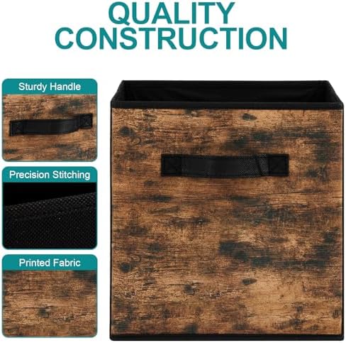 Stero Fabric Storage Cubes, 6 Pack Foldable Storage Bins with Handle, 11 Inch Box for Shelves, Closet, Organizer, Rustic Brown and Black - Image 4