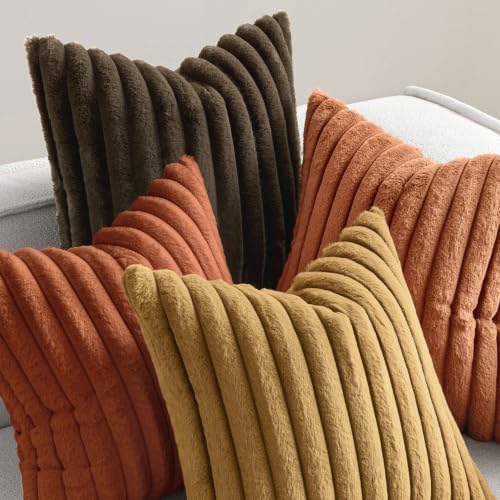MIULEE Fall Rust Orange Faux Fur Plush Decorative Throw Pillow Covers18x18 - Image 2