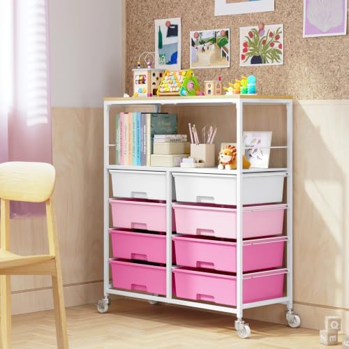 APEXCHASER Rolling Storage Cart with 8 Large Drawers, Wooden Tabletop - Image 7