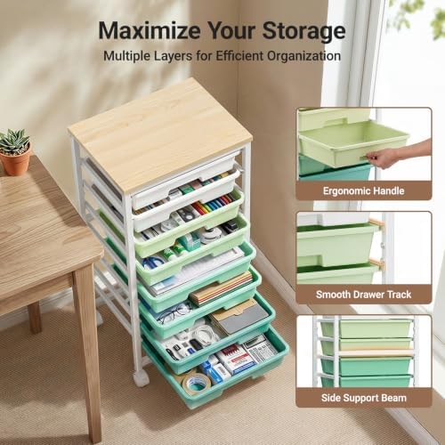 Pipishell Rolling Cart with 8 Drawers, Craft Storage Cart, Green Gradient - Image 5