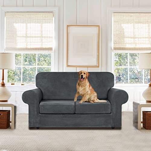 WEERRW Velvet Stretch 3 Pieces Couch Cover for Sofa Washable, Dark Grey - Image 2