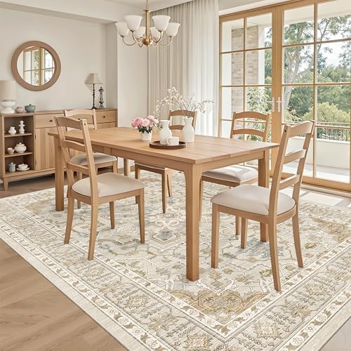 Madane 5x7 Area Rugs for Living Room, Non-Slip Washable Rug, Beige/Blue - Image 3