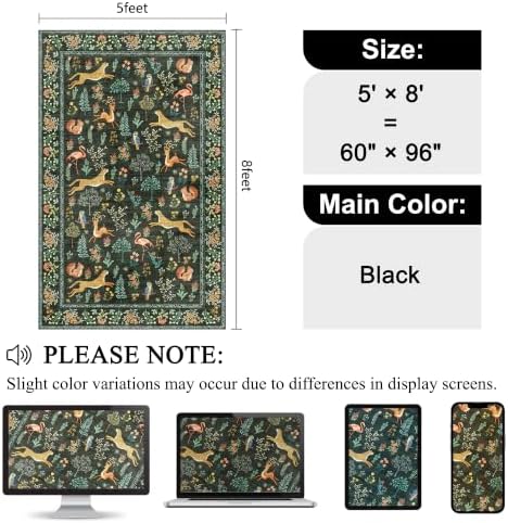 DUKINO 5x8 Area Rug for Bedroom, Soft Washable Animal Rug Non Slip, Black - Image 2