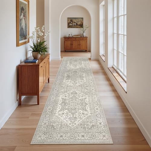Madane Kitchen Runner Rug 2x7 with Rubber Backing Non Slip, Beige/Brown - Image 3