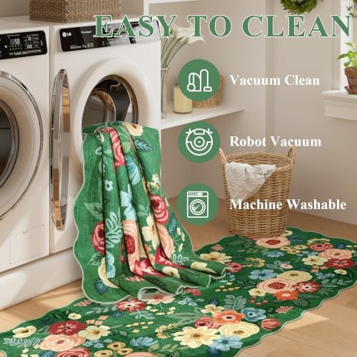 DUKINO 3x5 Area Rugs, Non Slip Floral Washable Rug for Bedroom, Dark Green - Image 6