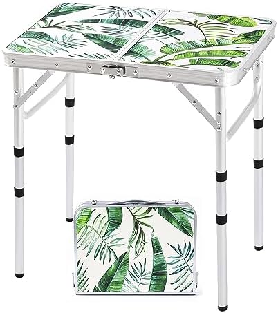 Folding Camping Table 2ft Portable Picnic Table, Monstera Palm Leaves by Yriuat