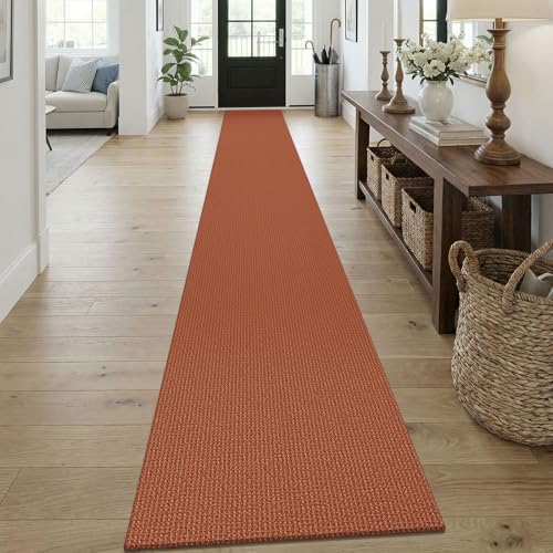 KOZYFLY Orange 2x18 Runners Rugs for Hallway, Extra Long Washable Runner Rug, Woven Non Slip Kitchen Runner, Cotton Entryway Rug, Floor Carpet for Entry, Aisle, Hall, Burnt Orange/Tan by KOZYFLY