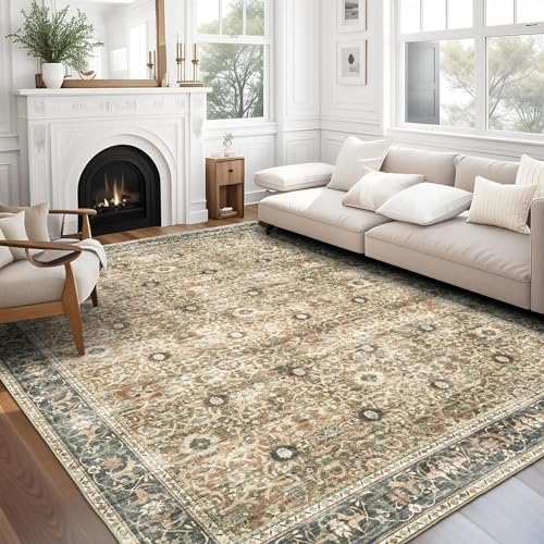ReaLife Rugs Machine Washable Area Rug - Living Room Bedroom Bathroom Kitchen Entryway Office - Padded Crease Free Stain Resistant Premium - Boho Farmhouse Vintage- Dua- Brown Beige - 2'x 3' by ReaLifeRugs