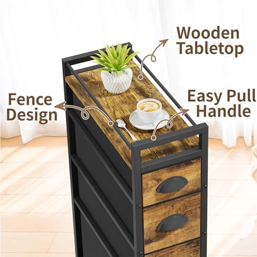LASZOLA Narrow Cabinet Slim Storage Cart for Bathroom Small Space, Brown - Image 6