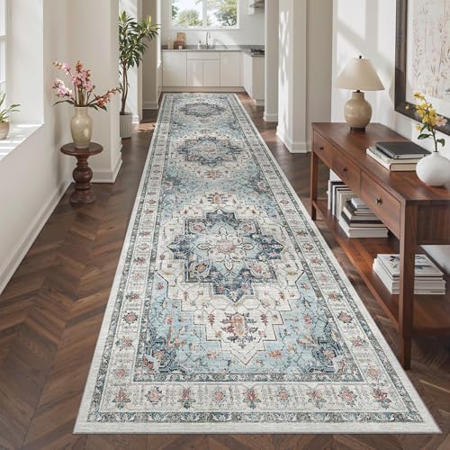 Madane Hallway Runner Rug 3x12 Washable Kitchen Runners 12ft, Blue - Image 2