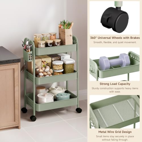 Heavy-Duty Rolling Cart 3 Tier Metal Utility Storage Cart - Image 5