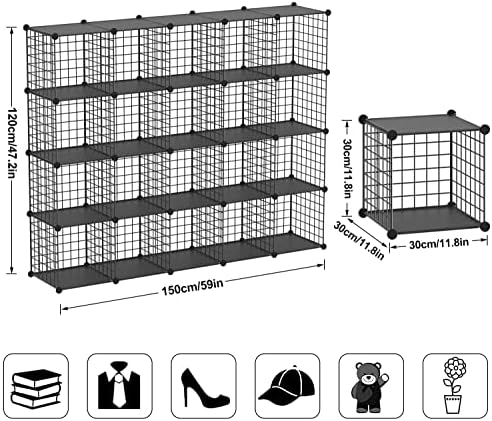 Wire Cube Storage Organizer, 20-Cube Metal Storage Shelves Bookshelf, Stackable Modular Closet Organizer for Bedroom Living Room, Office, Storage Shelves - Image 3