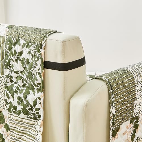 Great Bay Home Reversible Patchwork Loveseat Cover - Washable Slipcover Furniture Protector with Elastic Straps - Perfect for Kids & Pets - Box-Stitched Detail (Olive/Brown) - Image 4