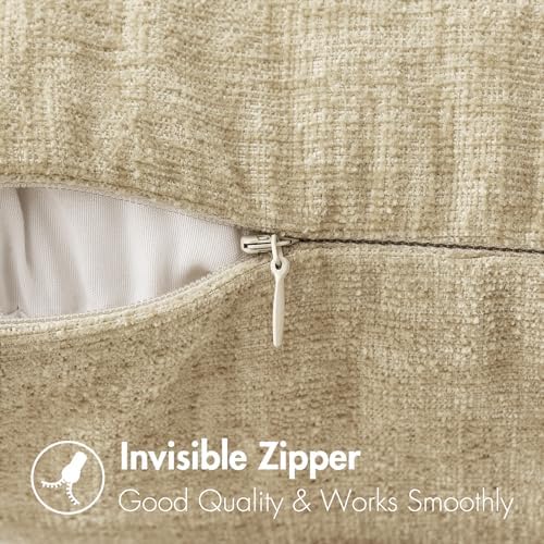MIULEE Soft Chenille Lumbar Throw Pillow Covers Beige 12x20 Inch Pack of 2 - Image 3