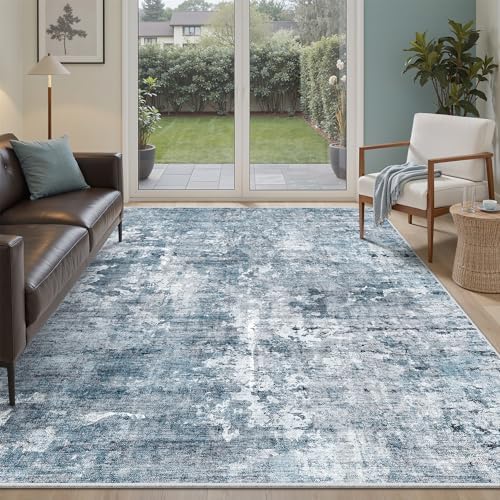 Soalmost Abstract Area Rug 6x9 for Living Room Washable Rugs Blue/Grey by Soalmost