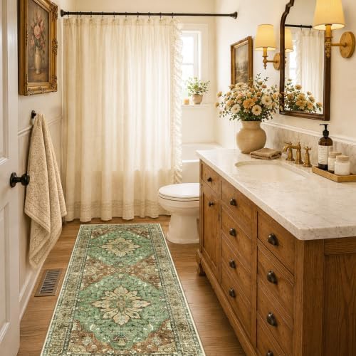 RELEANY Washable Area Rug, Runner 2'x6', Brick/Brown/Green - Image 2
