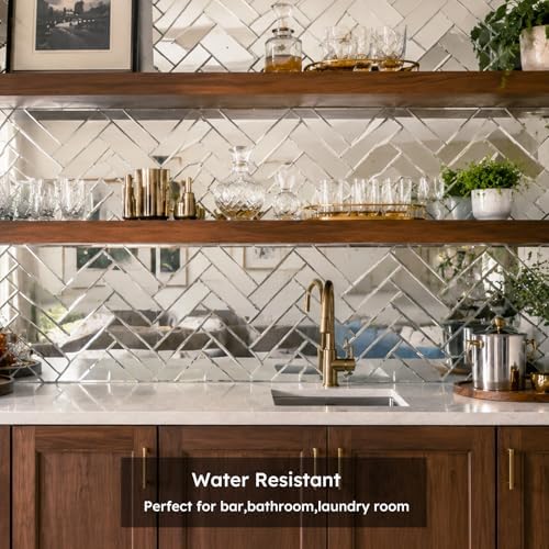 Diflart Peel and Stick Mirror Backsplash Tiles, Silver, 3x10 Inch, Beveled Mirror Subway Tiles for Kitchen Backsplash Bathroom Wall, Pack of 24 Pcs - Image 5