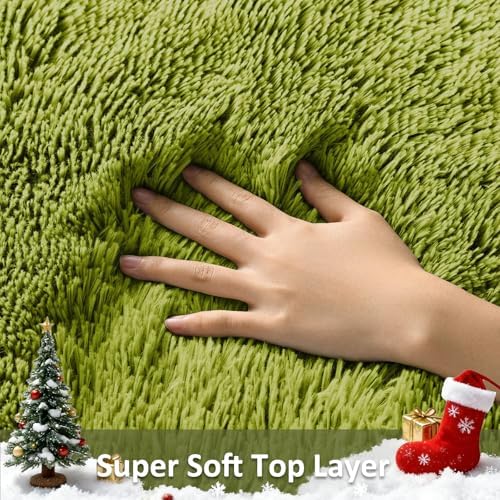 Ophanie Green Rug Grass Area Rugs for Bedroom, 4x6 Shag Fluffy Carpet, Fuzzy Furry Plush Soft Cute Kids Baby Girls Shaggy Bedside Indoor Floor Carpets for Teen Dorm Home Decor Aesthetic, Nursery - Image 2