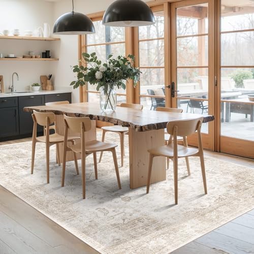 Ivory Cream Rugs, 5x7 Washable Rugs for Living Room, Neutral Beige Carpet - Image 3