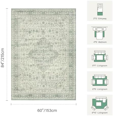 Rugxara 5X7 Washable Area Rug for Living Room, Bedroom,Sage Green - Image 2