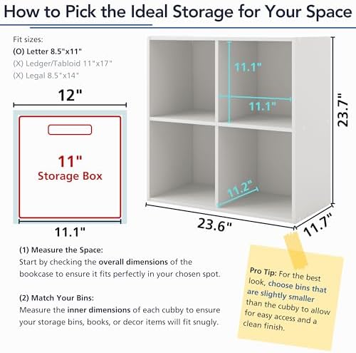 Homes: Inside + Out Apexa 4-Cube Storage Organizer Shelves, Stackable Wood Bookcase Fits Cubby Bins for Organization, Dorm Teen Room Decor & Home Office, Light Pink - Image 7