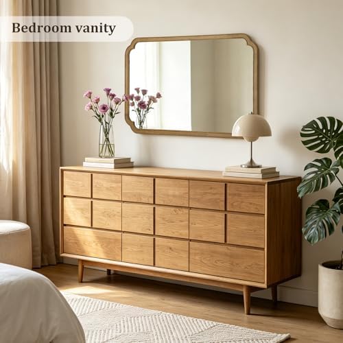 WallBeyond 30" x 48" Wood Bathroom Mirror for Wall Mounted, Rustic Rounded Corner Vanity Mirror for Entryway, Living Room or Bedroom Home Decorative [30" x 48" Natural Color] - Image 2