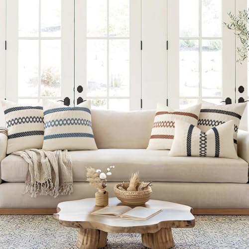 MIULEE Set of 2 Coastal Blue Boho Decorative Pillow Covers 20x20 Inch - Image 3