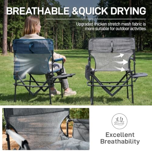 EVER ADVANCED Camping Directors' Chair with Side Table, Portable Folding with Compact Size, Breathable & Quick Dry Design Heavy Duty Lawn Chair with Pocket, 400lbs, Elastic Mesh, Grey - Image 6