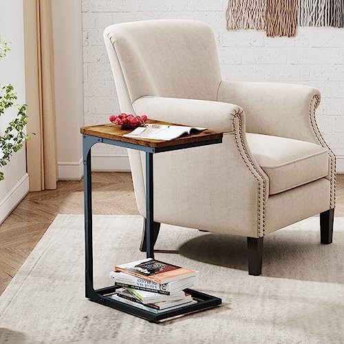 QEEIG C Shaped Side Table Set of 2 Living Room Sets Couch Tray Tables Small Farmhouse 11.8 inch Width, Rustic Brown (017A-30BN) - Image 4