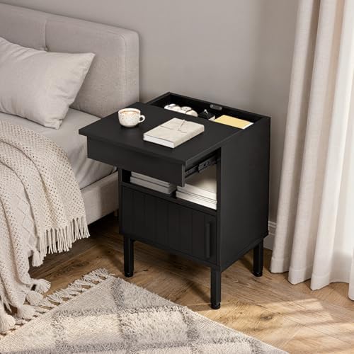 YATINEY Small Nightstand, Bedside Table with Drawer, Night Stand with Hidden Compartment, End Table for Bedroom, Black ET22BB - Image 2