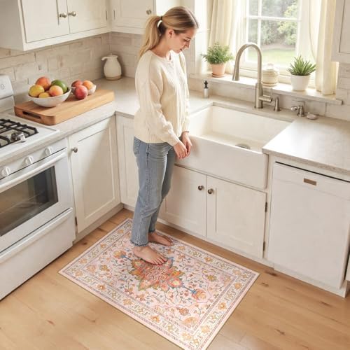 RELEANY Washable Area Rug, Small 2'x3', Pink/Light Pink/Colorful - Image 2