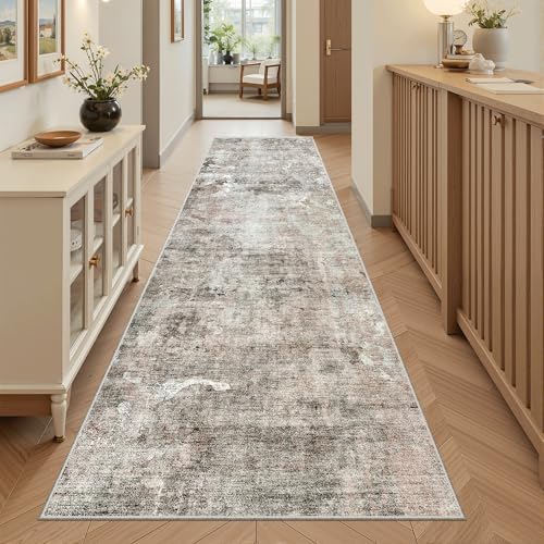 Soalmost Runner Rug 2'6"x8' Kitchen Hallway Runners Abstract Pink/Grey - Image 2