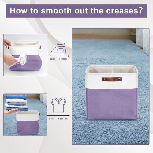 Bagnizer 13x13 Cube Storage Bins, Collapsible Fabric Storage Box, 4 Pack Closet Baskets with Handles for Organizing, Shelf, Toys, Clothes, Home, Office, Nursery (Purple&White) - Image 6