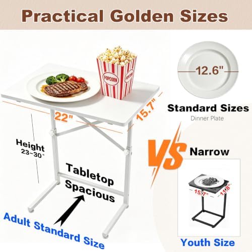 C Shaped End Tables, 22" Adjustable Height Couch Side Table, C Table End Table that Slide Under Sofa, TV Trays Table for Couch, Sofa, Living Room, Small Spaces, Easy to Assemble & Clean - Image 3