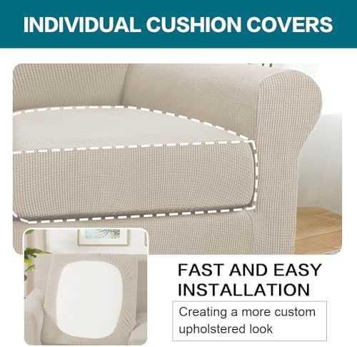 Turquoize 2 Piece Chair Covers Armchair Slipcovers for Living Room Armchair Sofa Cover with Individual Cushion Covers Feature Jacquard Fabric (Chair, Island Fossi) - Image 5