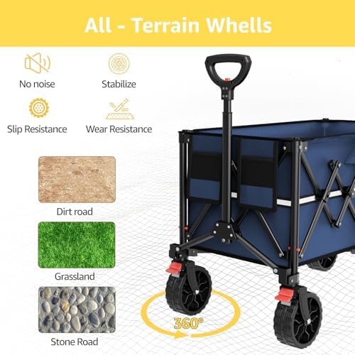 ROSONG Collapsible Wagon Cart with Wheels Foldable - Folding Utility Heavy Duty Wagons Carts for Grocery Sports Garden Shopping Camping Wheelbarrows (Navy Blue, 150L) - Image 4