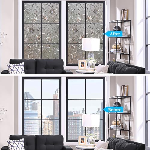 Niviy Window Privacy Film with Installation Tools, Frosted Glass Window Film, Heat Control Glass Clings, Window Vinyl Glass Covering for Home, (Grayish Black Tulip, 17.7 x 78.7 inch) - Image 6
