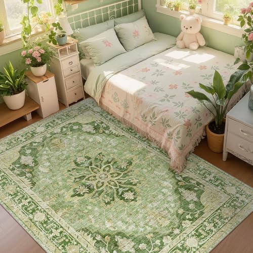 RELEANY Washable Area Rug, 5'x7', Green/Yellow - Image 3
