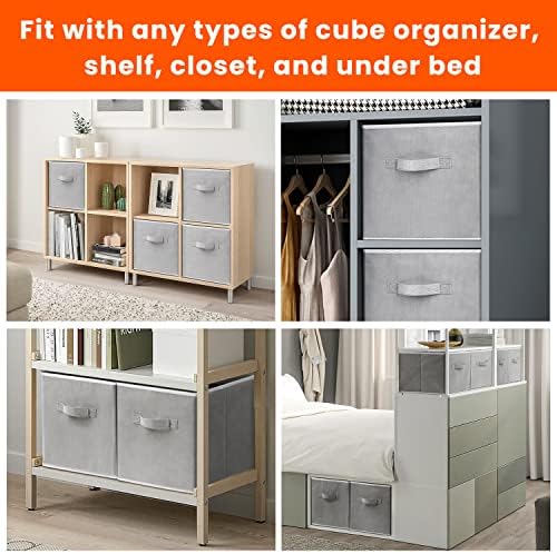 Criusia Storage Cubes - 11 Inch Heavy Duty Fabric Closet Bins for Shelves, Cube Organizer - 8 Pack Collapsible Decorative Storage Bins Baskets for Organizing Clothes Blankets Toys (Grey) - Image 6