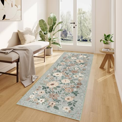 DUKINO 2.6x8 Runner Rug Washable Runner Rug for Hallway Non Slip Sage Green - Image 3