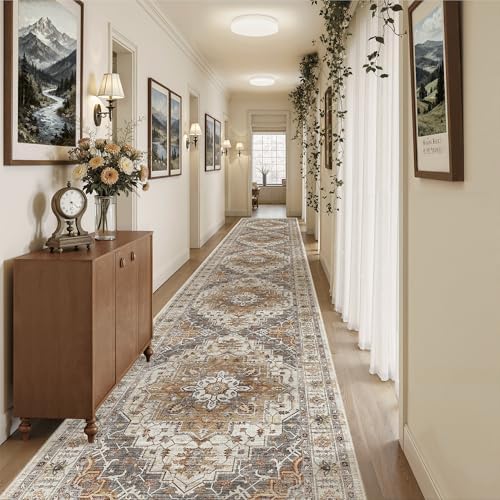 Madane Hallway Runner Rug 3x20 Washable Kitchen Runners 20ft, Turmeric/Grey by Madane